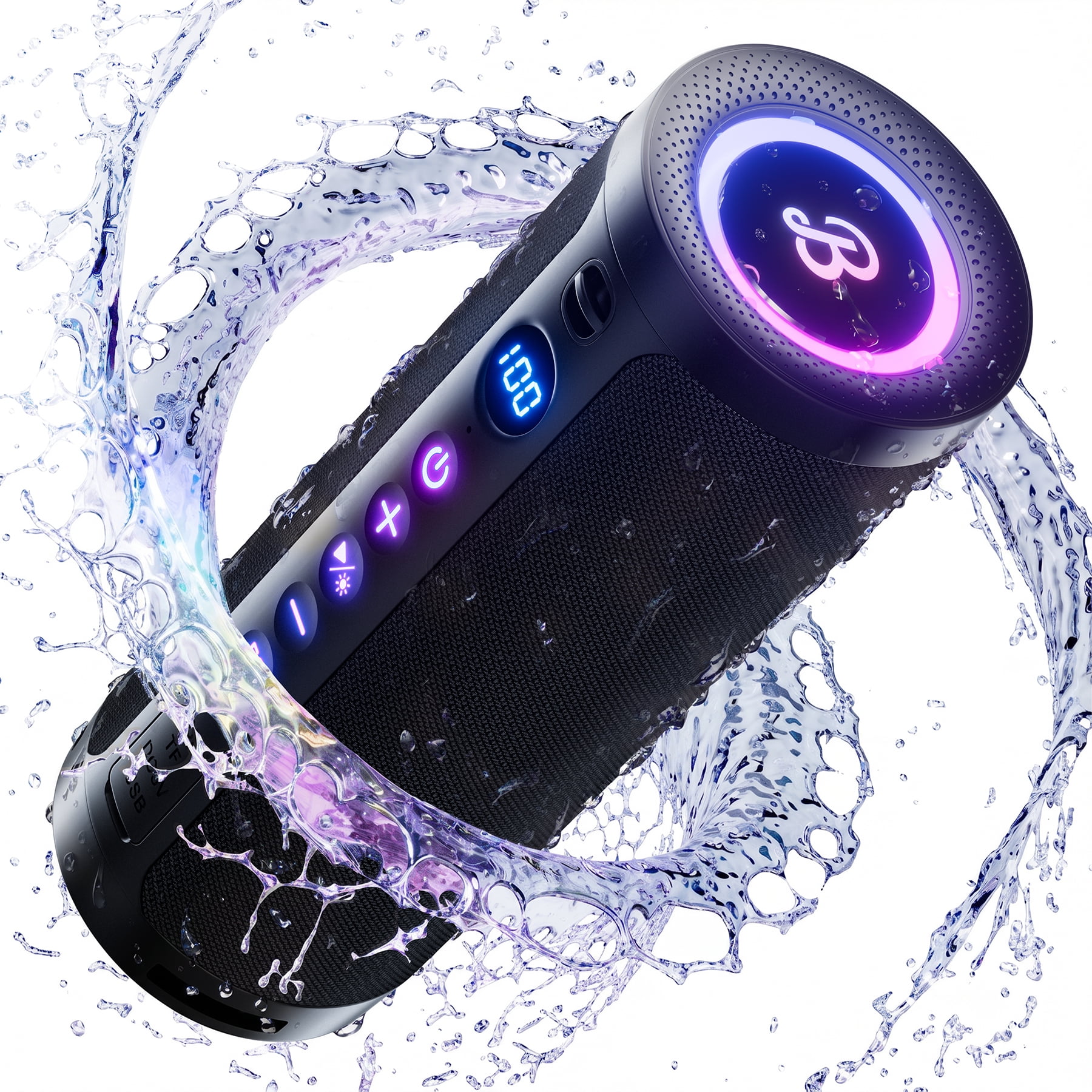 VEAT00L Bluetooth speaker, Wireless Portable Bluetooth Speaker with IPX7 Waterproof, Up to 24H Playtime,20W Powerful Bass,BT 5.4,LED Lights,TWS Pairing for Home/Party/Outdoor/Beach,Birthday Gift