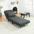 thumbnail image 2 of 3 in 1 Foldable Linen Chaise Lounge, Convertible Chair Bed with Adjustable Backrest, Footrest & Detachable Pillow for Living Room, Bedroom and Office (Grey), 2 of 9
