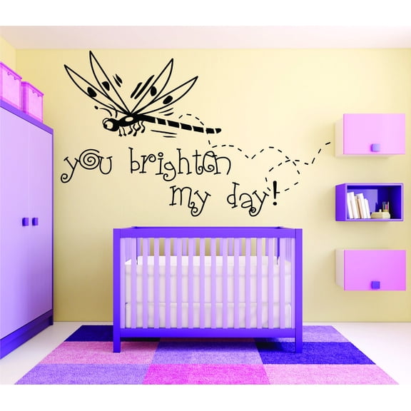 Custom Wall Decal : You Brighten My Day! Dragonfly Insect Baby Girl Kids Bedroom Daycare Preschool 20x30 Inches