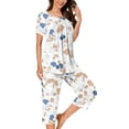 thumbnail image 3 of Frostluinai Womens Summer 2 Piece Pajama Sets Short Sleeve Henley Shirts with Capri Pants Graphic Sleepwear Lounge Ladies Pjs Sets with Pockets, 3 of 6