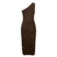 thumbnail image 5 of Womens Midi Dress Bodycon Casual One Shoulder Sleeveless Basic Ruched Summer Club Party Dresses 2025, 5 of 7