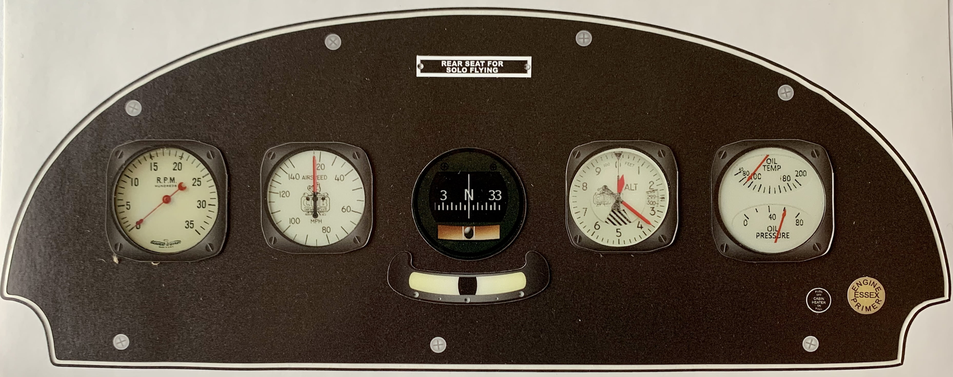 Miniature Piper J3 Cub Instrument Panel MINJ3 CUB