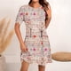 thumbnail image 2 of Vestido Corto para las Mujeres Cuello Redondo Manga Corta Impresa Suéter, Moda Casual Estilo Línea, 2 of 5