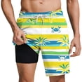 thumbnail image 2 of Men's Swim Trunks, Quickly Dry Beach Shorts with Compression Liner, Tropical Print Elastic Waist Drawstring Board Shorts, 2 of 9