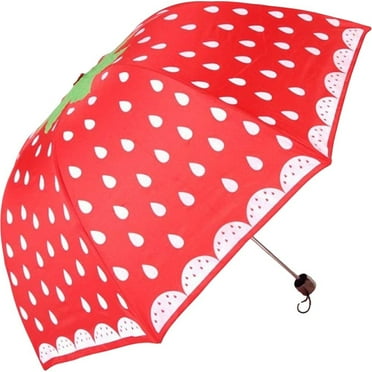 Cute Strawberry Pattern Folding Umbrella Waterproof Umbrella Portable UV Umbrella Windproof Umbrella for Travel