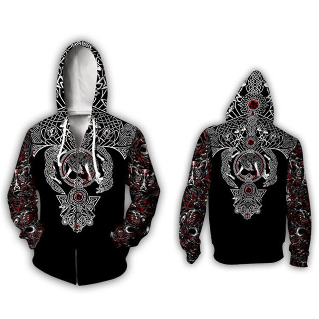 Viking Warrior Cosplay disfraz tatuaje nuevo pulóver chándal Casual colorido estampado 3D cremallera/Sudadera con capucha/sudadera/chaqueta/UnisexCremallera 065XL Deng Xun unisex