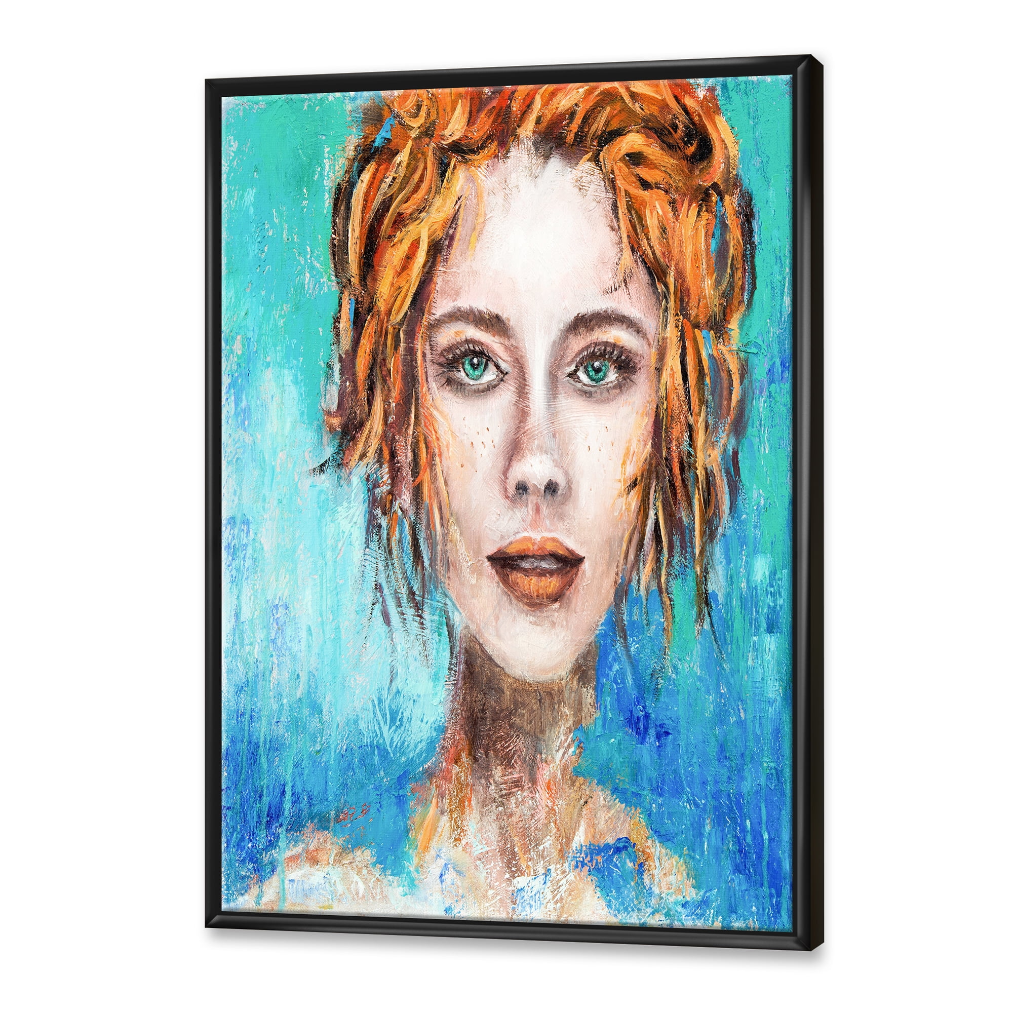 Designart 'A Woman Face With Red Hair And Green Eyes' Modern Framed Canvas Wall Art Print