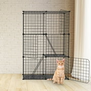 Imountek Large 3 Tier Cat Metal Fence, Detachable Crate Kennel with 2 Ladders Large Cat Cage Indoor for 1-2 Pets, Black