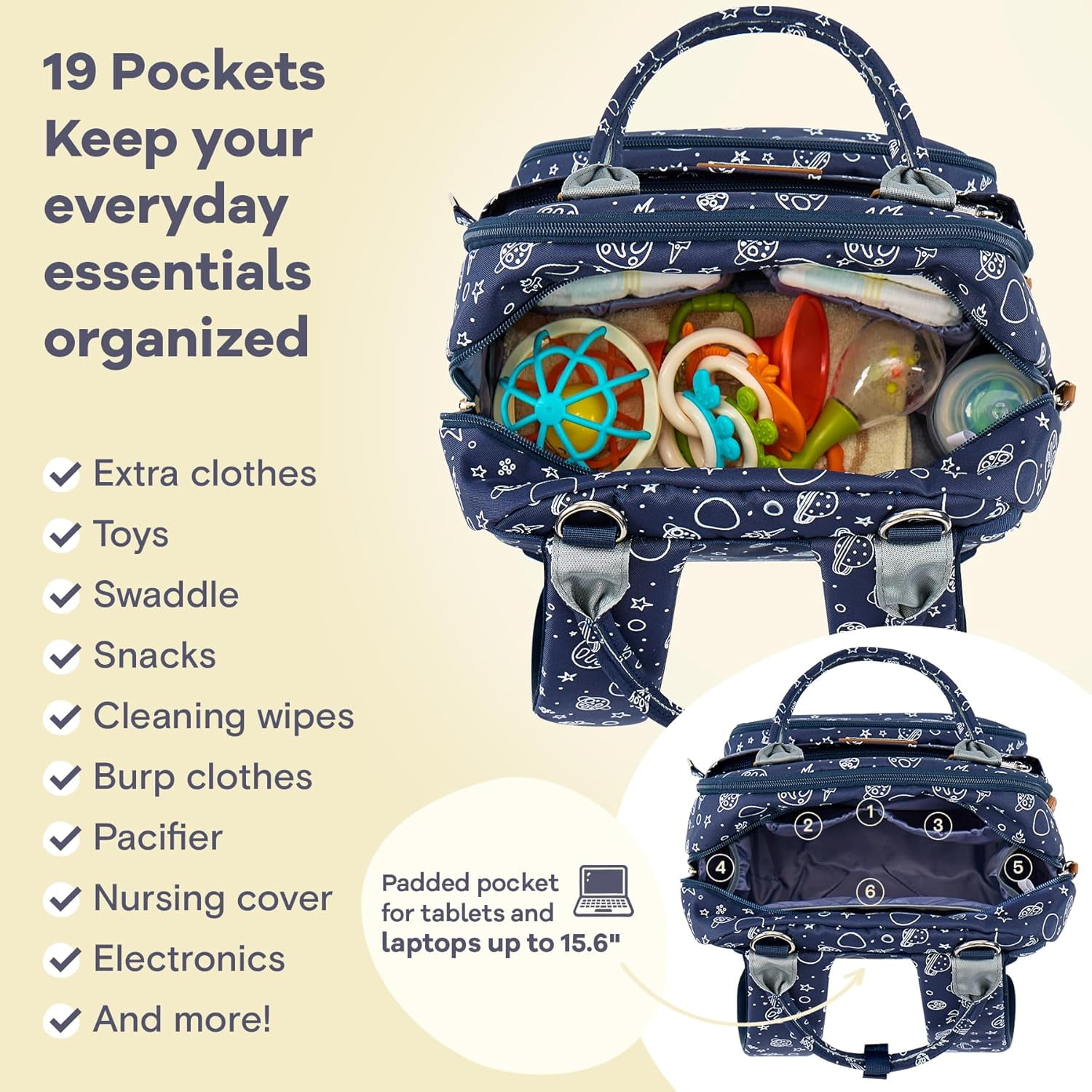 RKXQT Diaper Bag Backpack, Multifunction Travel Pack Maternity Baby Changing Bags, Large Capacity, Waterproof, Blue Cosmic