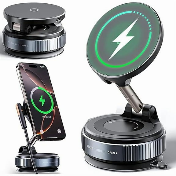 Saluqifa Wireless Charger Vacuum Magnetic Phone Holder for Magsafe,360° Adjustable Suction Cup Phone Mount for Car Dashboard/Windshield,Compatible with iPhone 16/15/14/13/12 Series