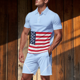 thumbnail image 2 of Eres Más Que una Camisa de Puntuación de Prueba Color Bloqueado Turndown Collar de Bolsillo Y Elástico de la Cintura Shorts Set, Vestido de Verano Casual de Poliéster, 2 of 9