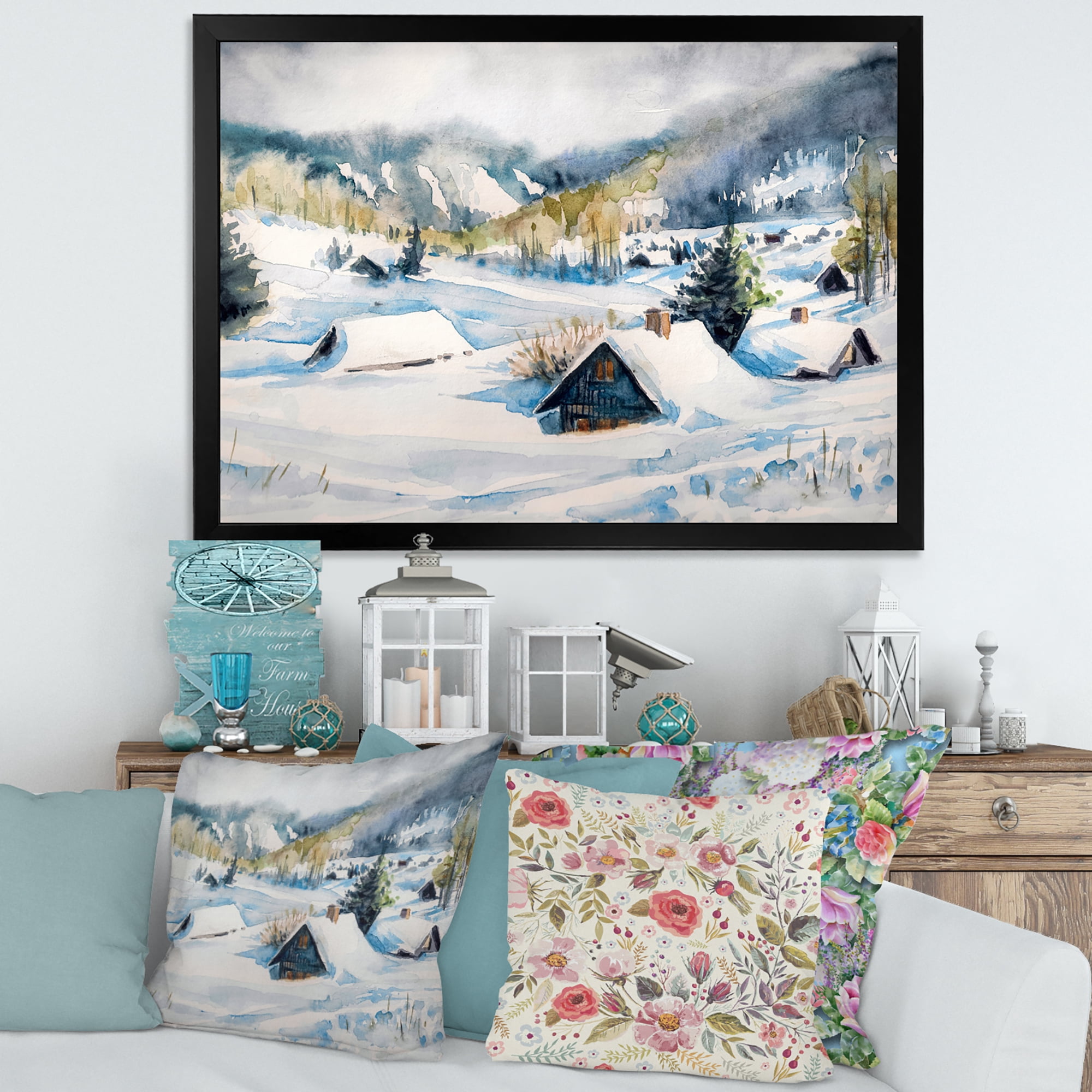 Designart 'Winter In Mountain Village' Traditional Framed Art Print