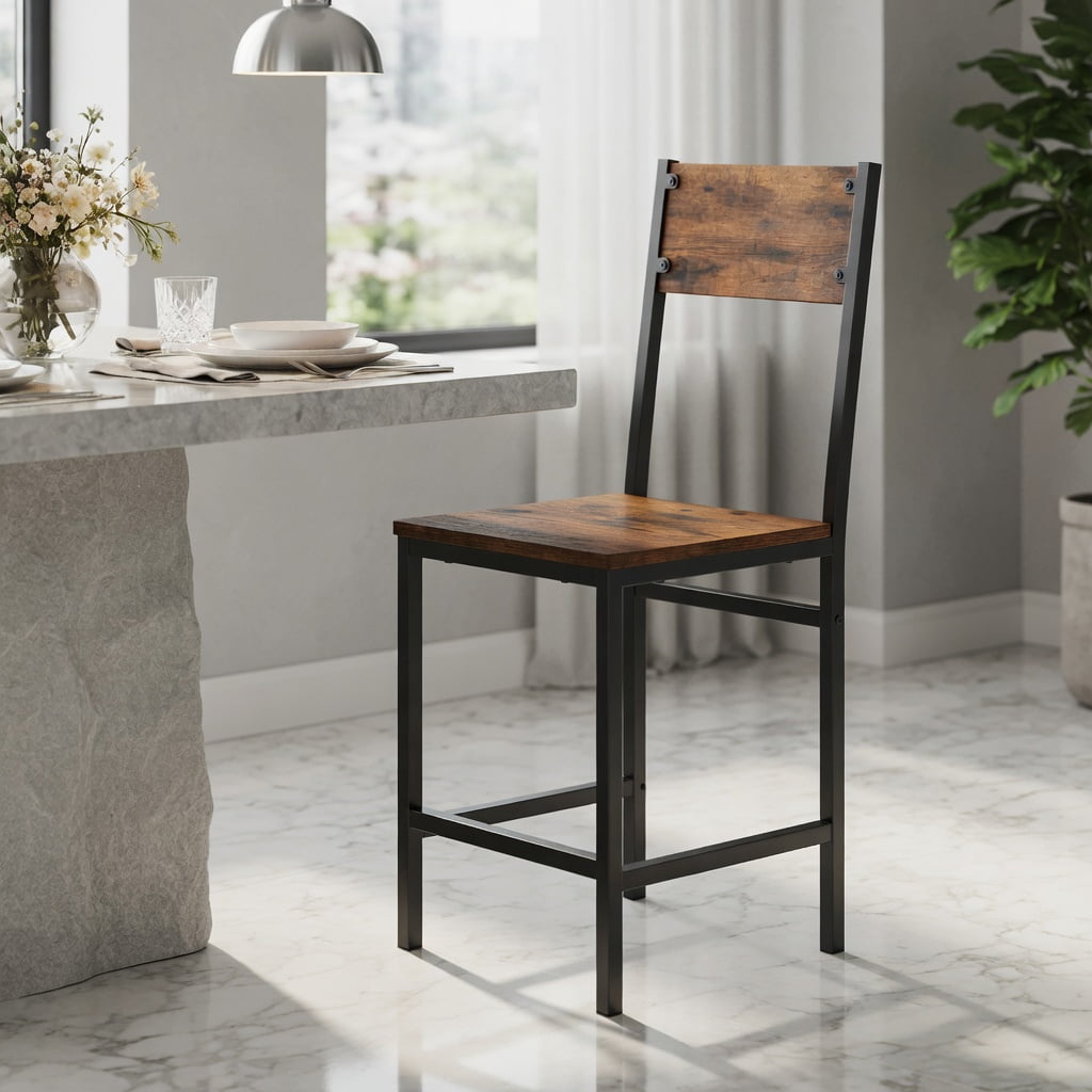 Barara King Dining Chair,Dining Room Chair,Industrial Kitchen Side Chairs Set of 2 with Metal Legs and Slanted Back-Rustic Brown