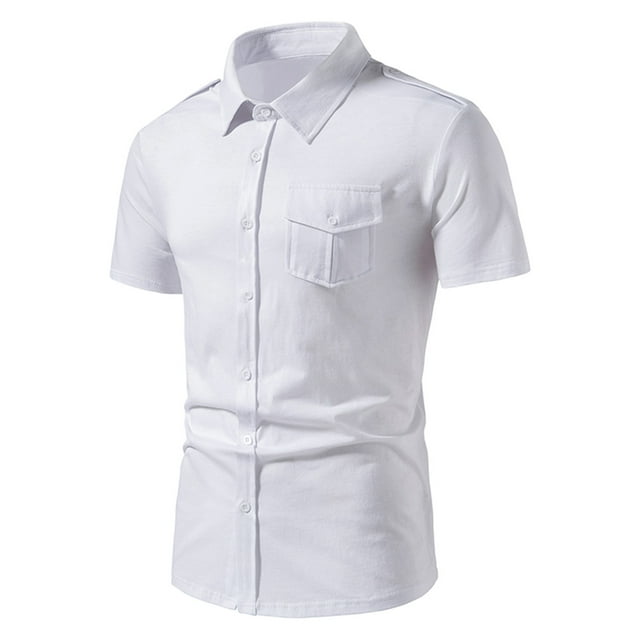 EGNMCR T-Shirts pour Hommes, Décontracté, Ajusté, Manches Courtes, Col Rabattu, Poche, Blouse, Cadeaux pour Hommes