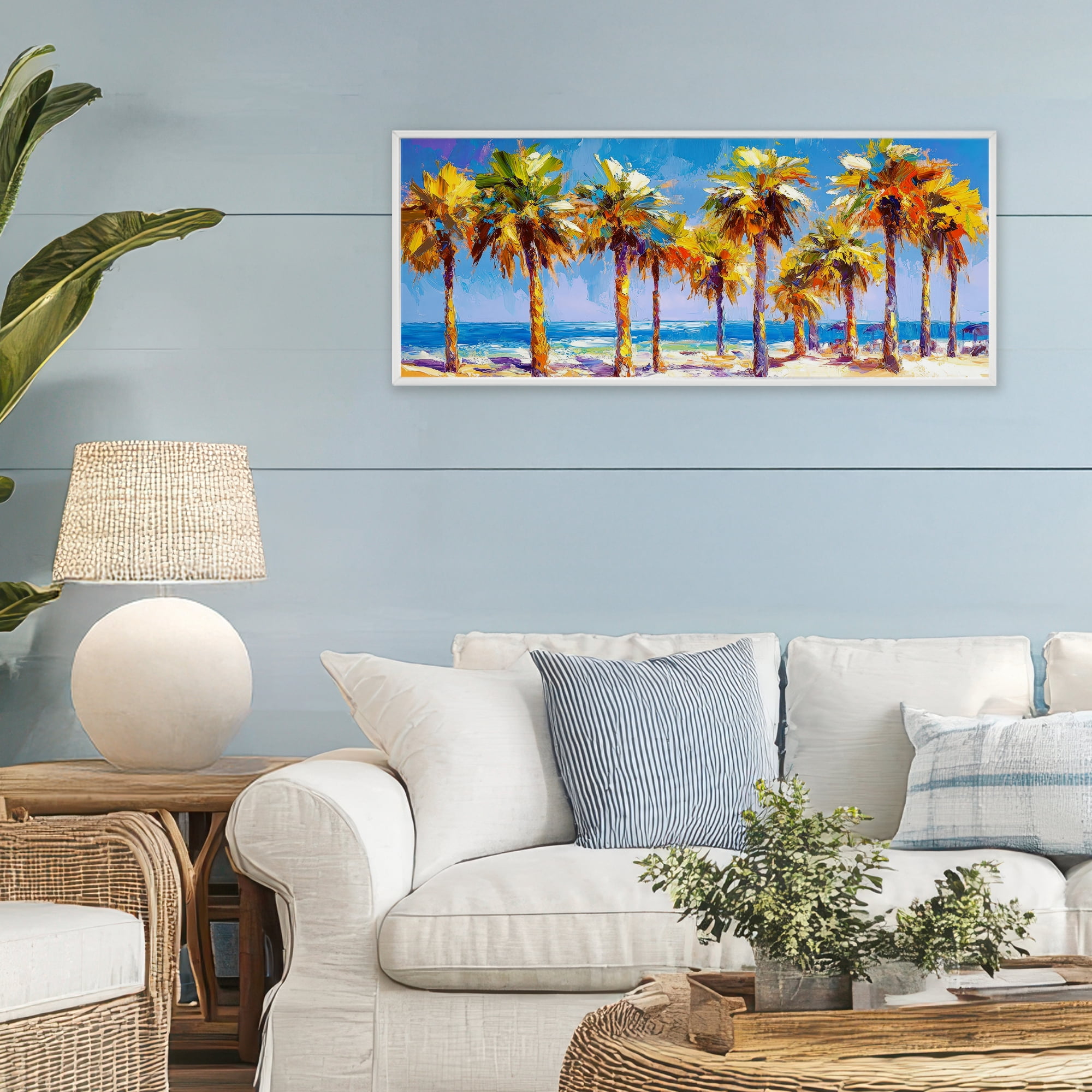 Stupell Industries Many Palm Trees on Beach White Framed Giclee Art, design by Petal Prints Design
