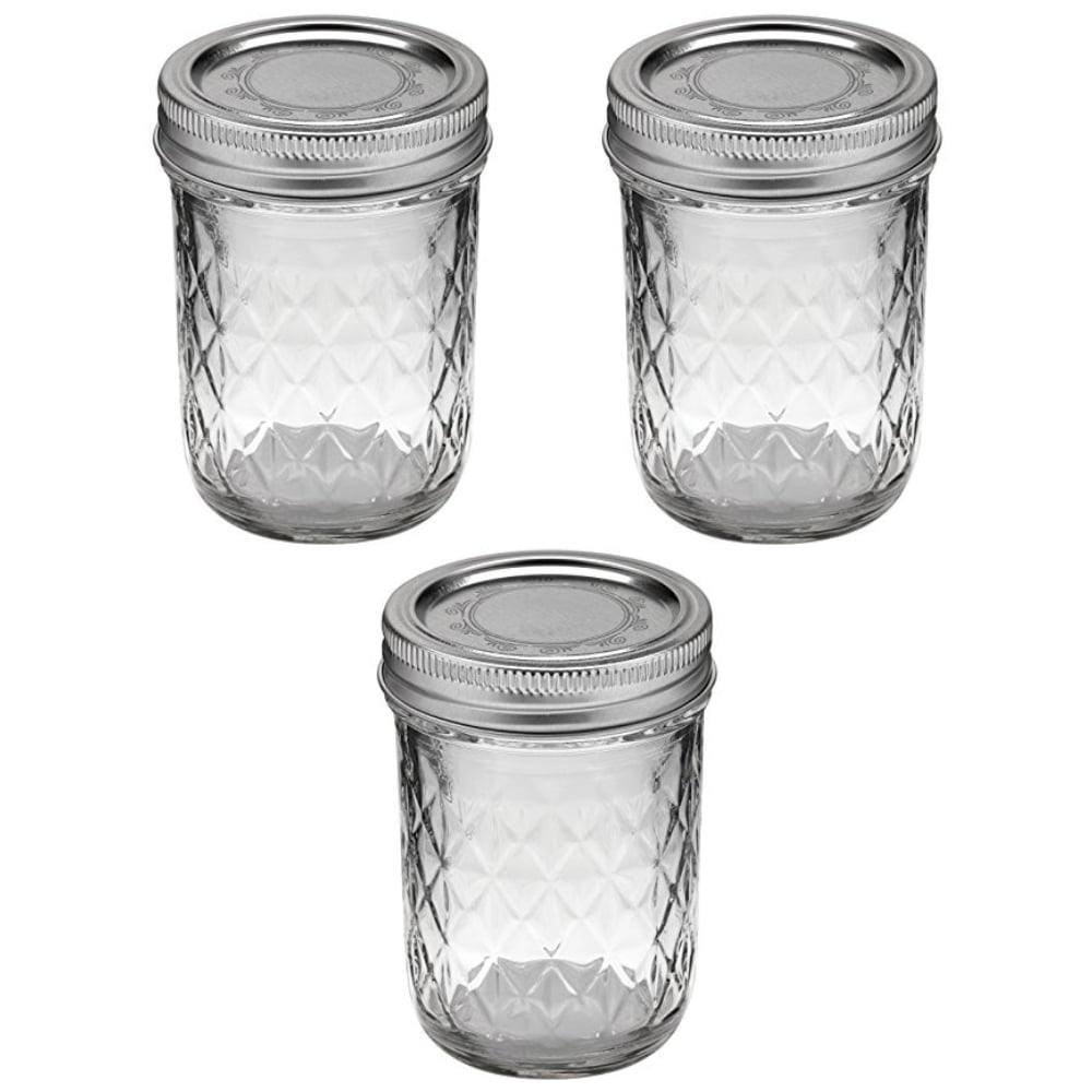 Ball Quilted Crystal Jelly Jars Glass Regular Mouth with Lids Bands 8 oz, 3Pack
