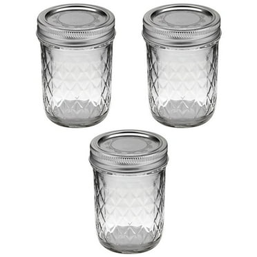 Ball Quilted Crystal Jelly Jars Glass Regular Mouth with Lids Bands 8 oz, 3-Pack