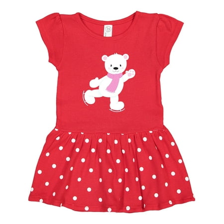 

Inktastic Polar Bear White Bear Ice Skating Bear Scarf Gift Toddler Girl Dress