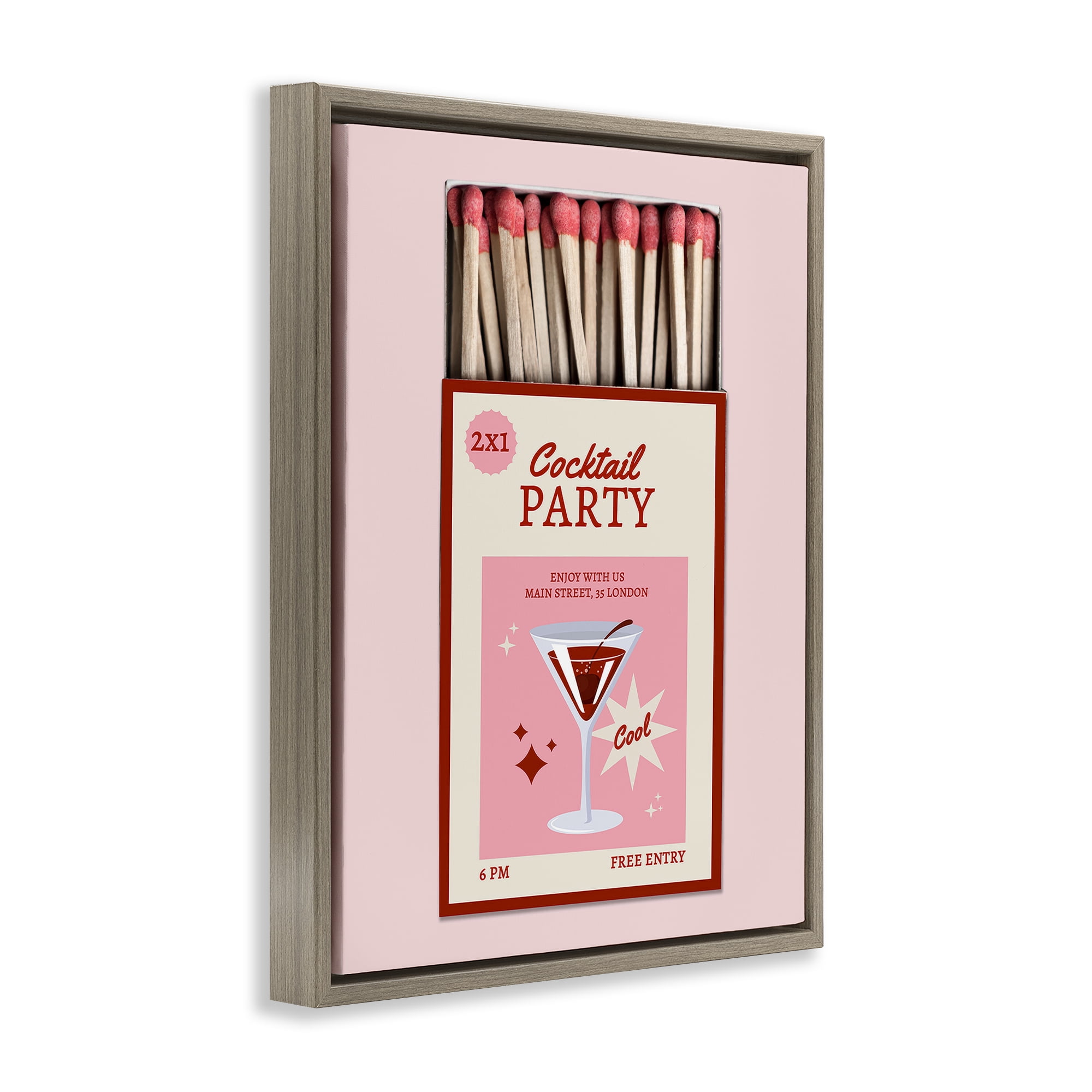 Stupell Industries Cocktail Party Matchbox Brown Framed Floater Canvas Wall Art, design by CAD Designs