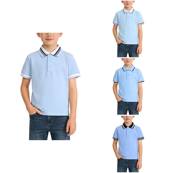 Antinious Toddler Summer Button up Short Sleeve Casual Pullover Solid School Uniform Shirt for Boys,Blue,120