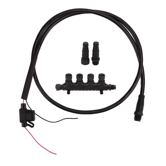BIMZUC NMEA 2000 Male Backbone Cable IP67 Waterproof 5 Pin Marine Drop Cable for Lowrance Networks M12 Thread 1m/3.28ft Boat Accessory with 3A Fuse Adapter and 2 Termination Resistors