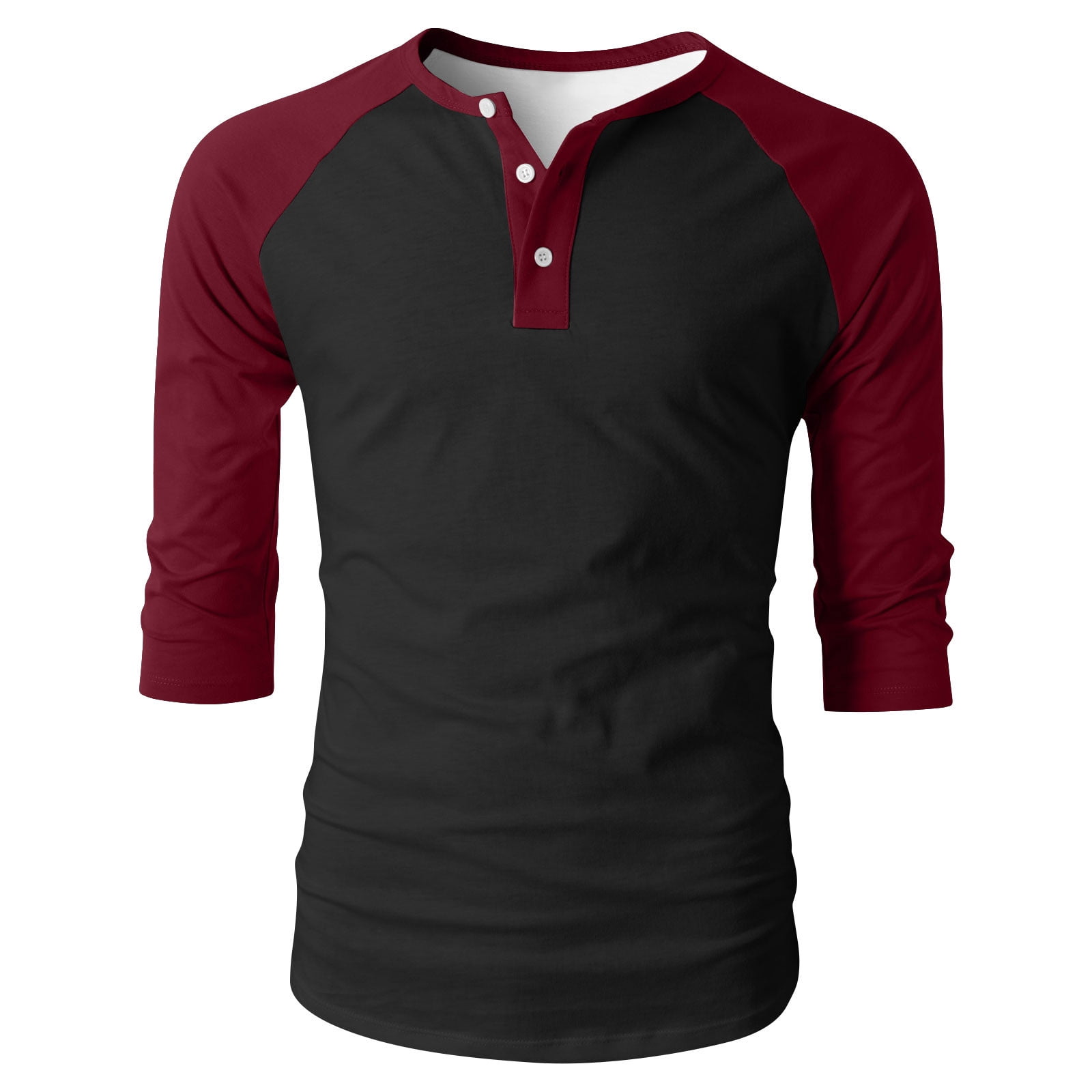 RYRJJ Henley Shirts for Men Raglan 3/4 Sleeve Baseball T-Shirts Color Block Summer Casual Cotton Sport Athletic Tee Tops(Black Wine,XXL)