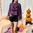 thumbnail image 6 of Elvqul Women's Loose Fit Long Sleeve Sweatshirt Crew Neck Jack-O-Lantern Pumpkin Relaxed Athletic Sporty Active, 6 of 6