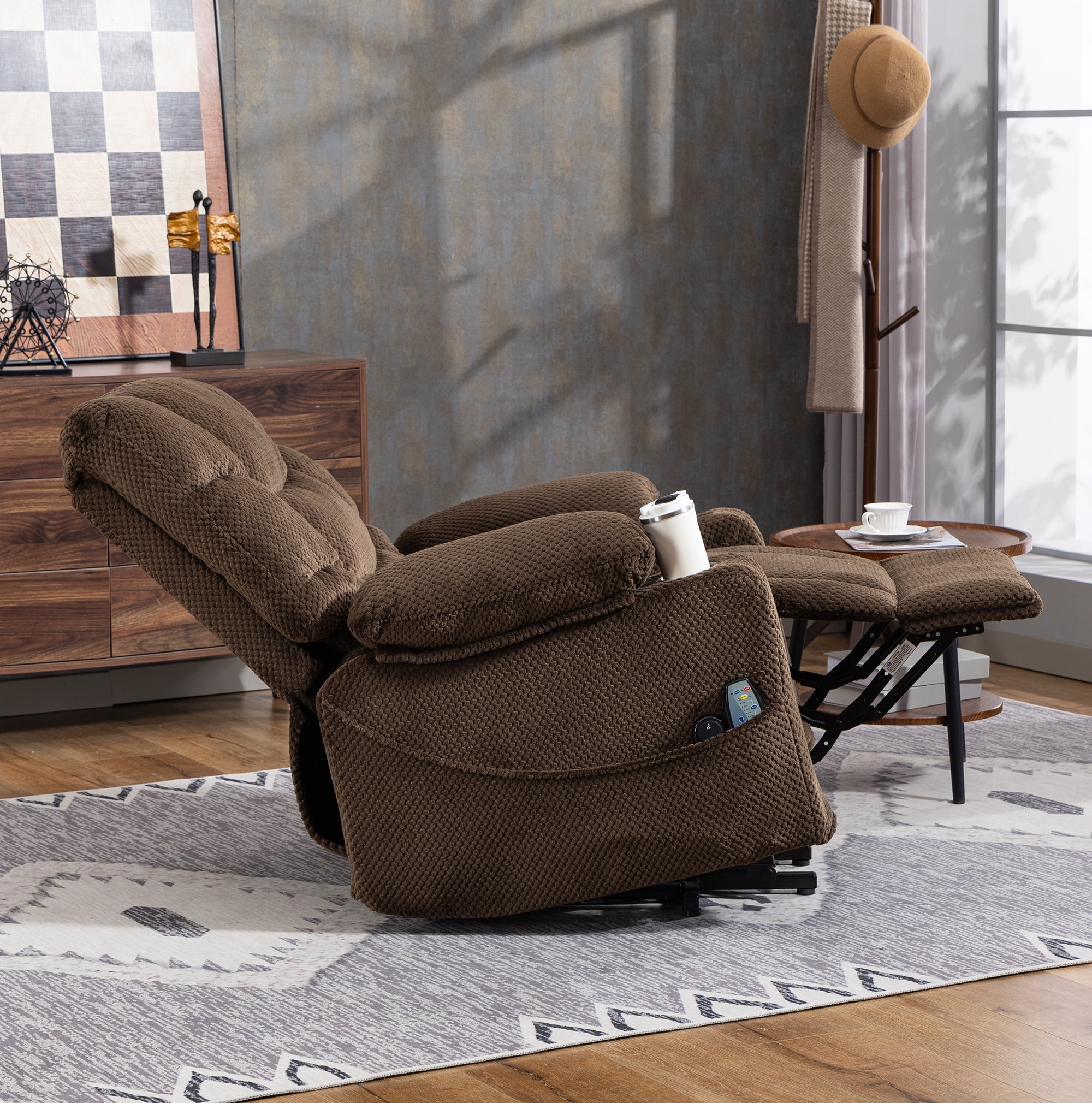 Leumius Power Lift Recliner Chair for Adult,Oversized Recliner with Massage and Heating,Ergonomic Lounge Chair with 2 Cup Holders for Living Room, Bedroom,Brown
