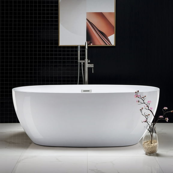 WOODBRIDGE 67" Acrylic Freestanding Bathtub Contemporary Soaking Tub with chrome Overflow & Drain, B-0028