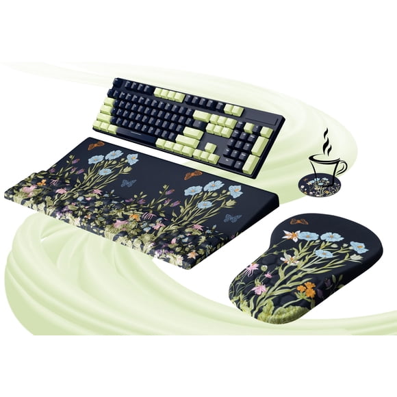Ospelelf Ergonomic Mouse Pad and Keyboard Stand Wrist Rest Set, Memory Foam Comfort, Pain Relief for Typing, Office Desk Accessories, Moonlit Blossom