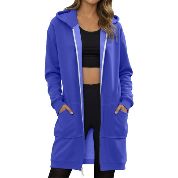 ShiShine Women's Zip Up Hoodies Oversized Long Tunic Sweatshirts Casual Fall Jacket Coat with Pocket