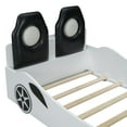 thumbnail image 4 of Wood Twin Size Race Car Bed with LED and Upholstered Backrest,  Car-Shaped Platform Bedframe with Wheels and Rails,White, 4 of 7