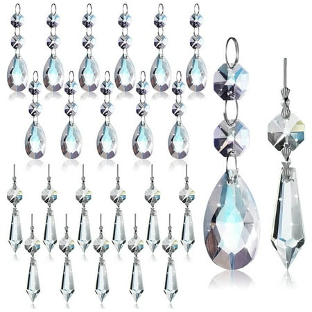 

Xigeapg 24 Pcs Chandelier Crystal Prisms Pendants Set 38 mm Clear Teardrop Icicle Chandelier Crystals Parts Replacement Crystals