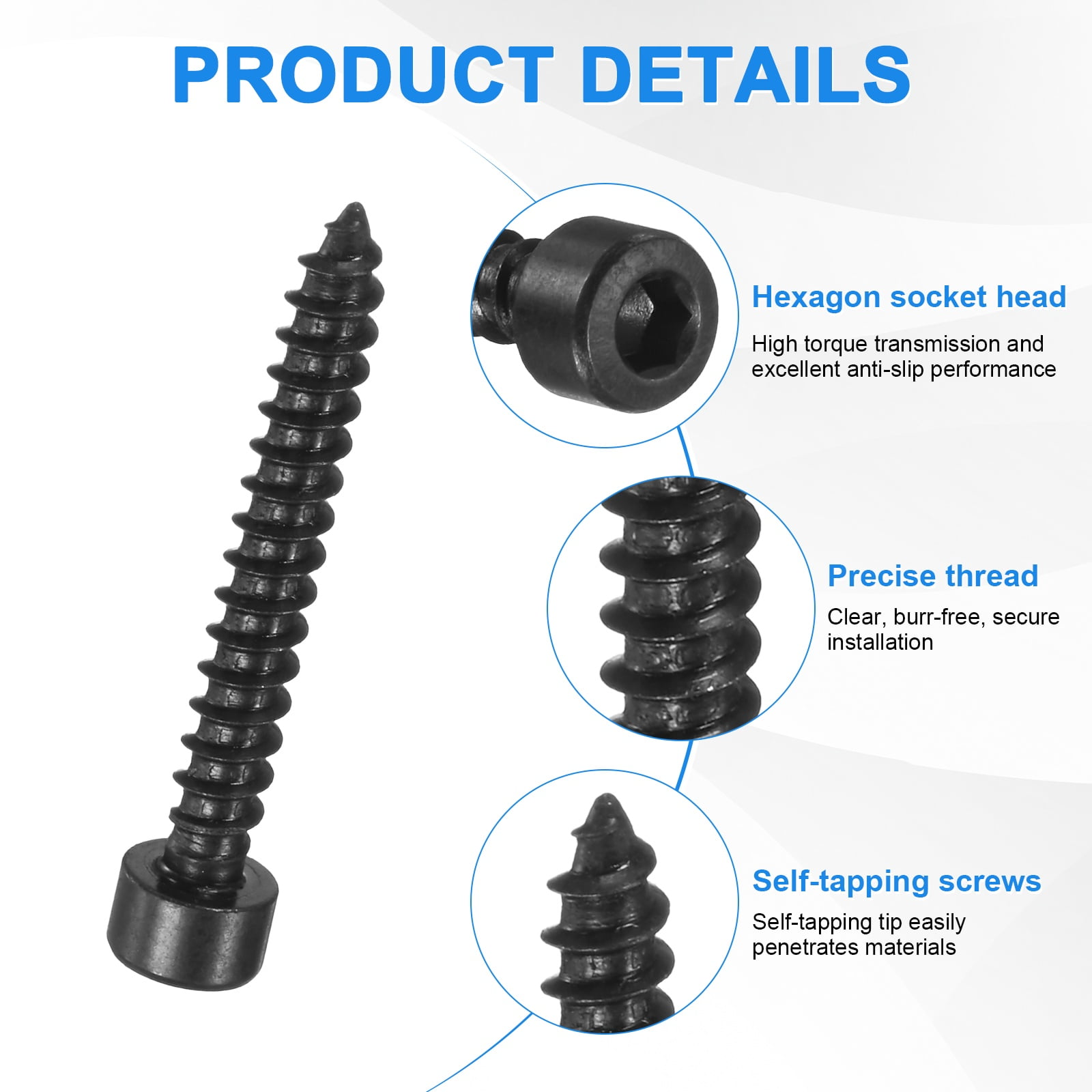 Uxcell 100 Pack Hex Socket Head Screws, M4x30mm Stainless Steel Bolts Full Thread Self Tapping Screws for Furniture Machinery Electrical Appliances [Black]