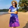 thumbnail image 4 of Easygdp Dreamy Colorful Starry Sky para Vestido Transpirable de Mujer, Vestido Suelto de Manga Corta con Pliegues y Bolsillos para el Verano, 4 of 6