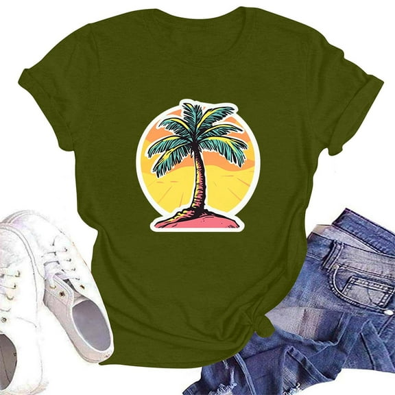 NAMTYQX Womens Summer Tops 2025 Loose Fit Cool Light Short Sleeve Crew Neck Printed Trendy Muster Oversized Womens Graphic T Shirts Green Size XL