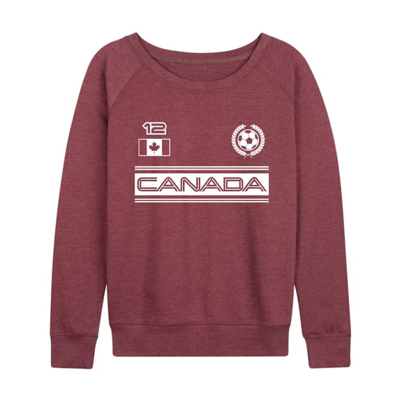 Instant Message - Canada Soccer Jersey Lightweight French Terry Wide Neck Long Sleeve Graphic Shirt
