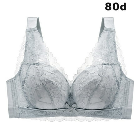 

Rumida Full Coverage Plus Size Lace Bra Push Up Wirefree Breathable Mesh Bras comfortable breathable Full Coverage Plus Size Lace Wirefree women bra Gray 80d
