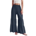 thumbnail image 3 of Laqbezok Women's High Waist Tiered Ruffle Wide Leg Pants, Smocked Elastic Waist Palazzo Trousers, Casual Flowy Pleated Summer Beach Swing Pants Boho Vacation Wear, 3 of 9