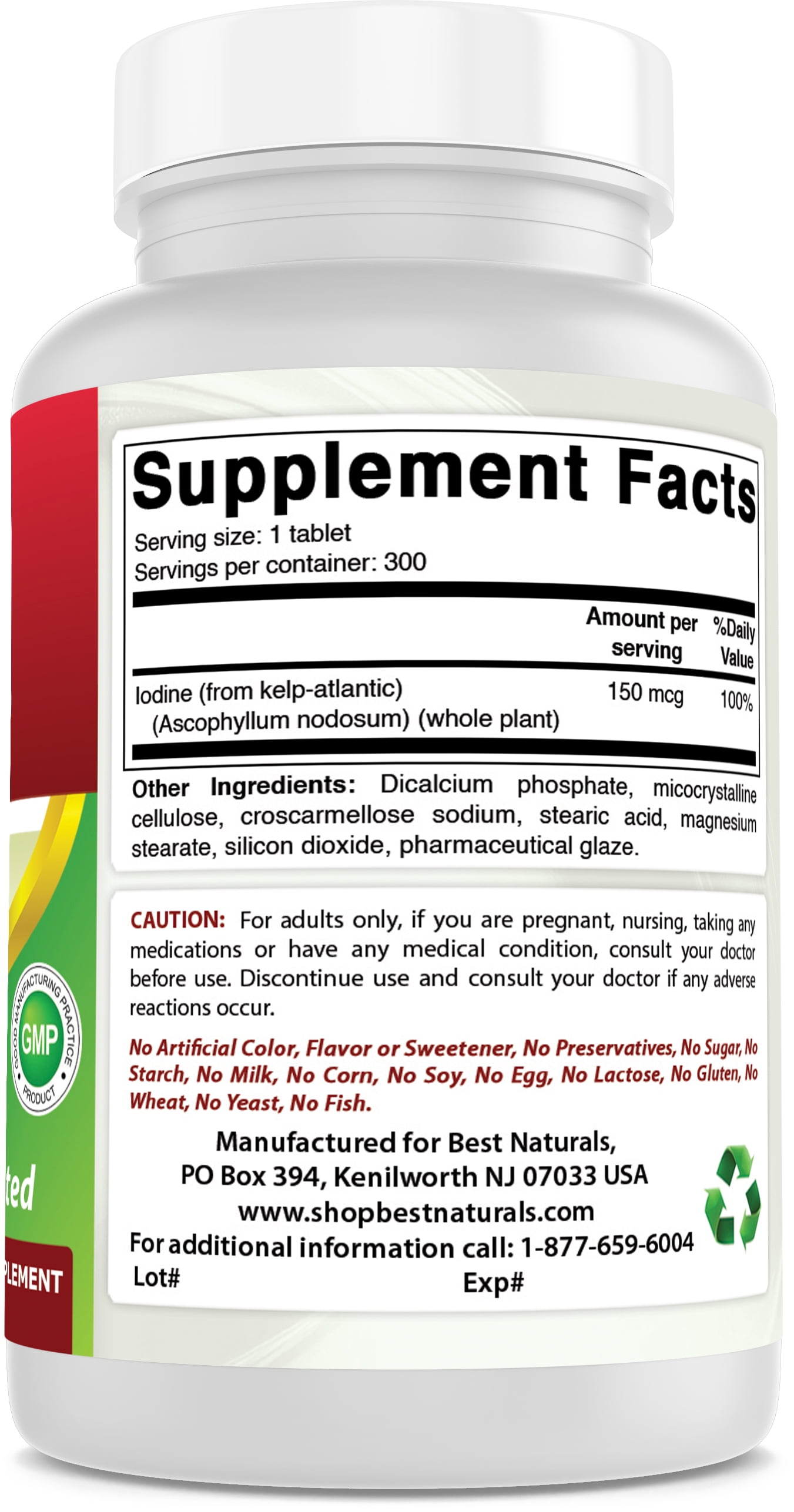 3 Pack Best Naturals Kelp 150 mcg 300 Tablets | (A Natural Source of Iodine)