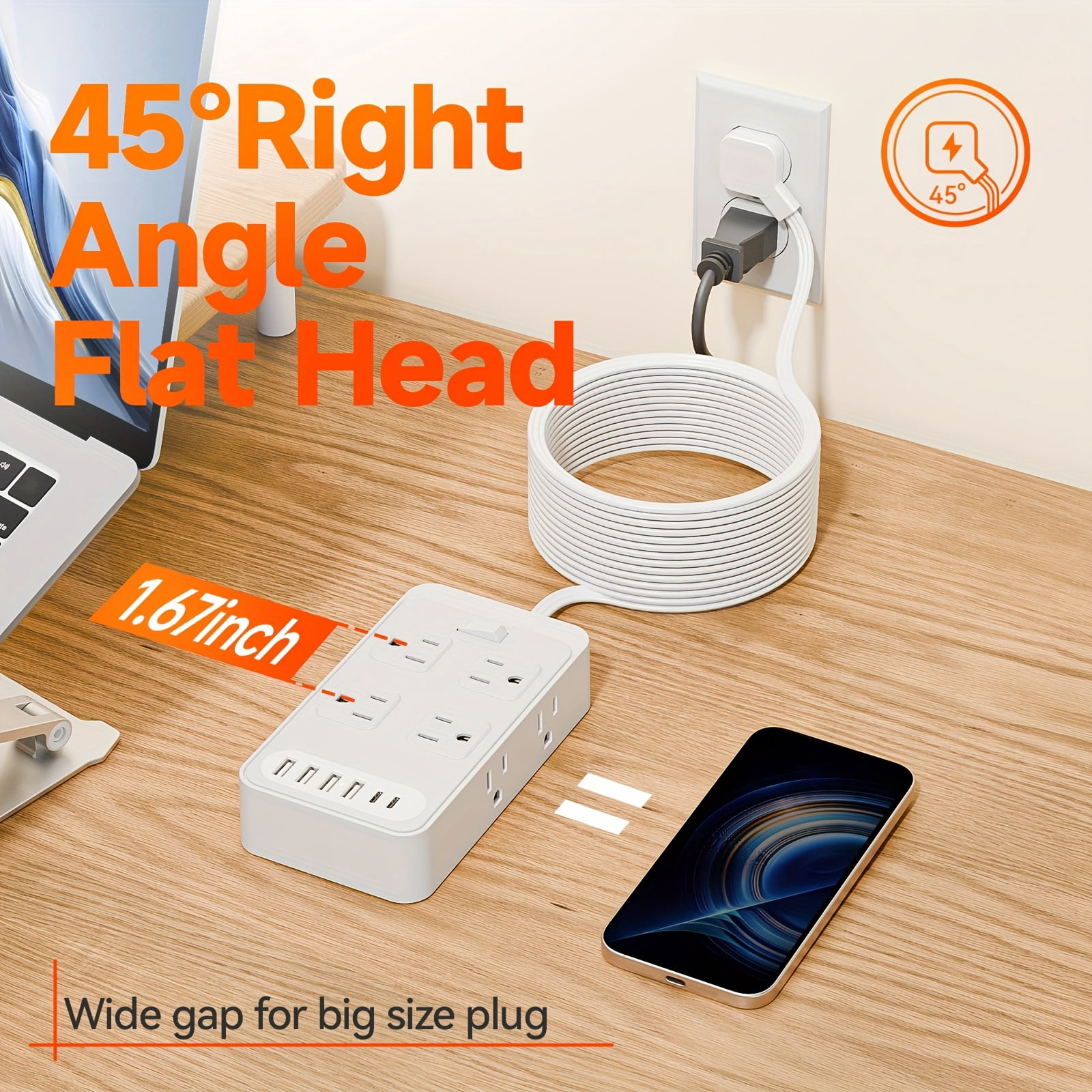 Outlet Extender with Surge Protector, 8 AC Outlets & 6 USB Ports (4A+2C), Short 3-Inch Cord, Compact Charging Station for Home Office Travel