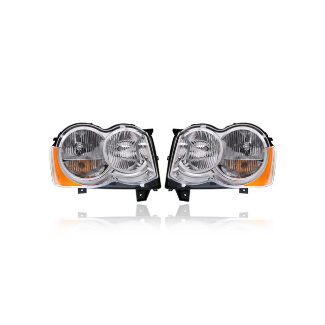 Headlight - Compatible/Replacement for '08-10 Jeep Grand Cherokee - Halogen - Pair, Left Driver + Right Passenger Set - 55157482AE, 55157483AE