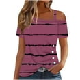 thumbnail image 2 of Njoeus Plus Size Tops for Women, Shirts for Women women's Casual Off Shoulder Shirts Summer Striped Loose Short Sleeve Tunic Tops Side Button Blouse T-Shirt S-XXL, 2 of 5