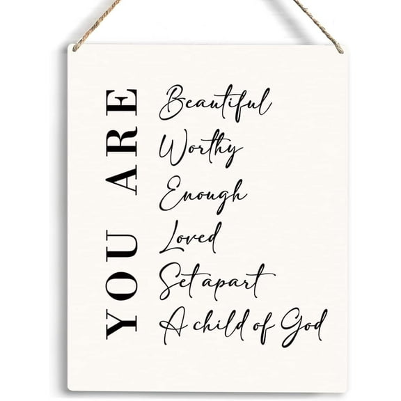 Inspirational Wall Art You Are Beautiful Worthy Enough Loved Set Apart A Child of God Wooden Hanging Sign Artwork Religious Gifts for Family Friends Christian Wall Decor Home Decoration 8x10 Inch