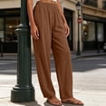 thumbnail image 4 of qolati Barrel Pants Women Casual Loose Wide Leg Lounge Gingham Trousers Elastic Waisted Beach Vacation Palazzo Pants with Pockets Brown L, 4 of 6