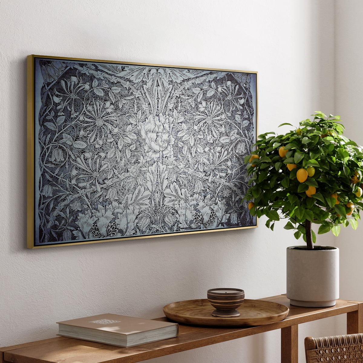Vintage Abstract Print-LV Framed in Gold Wood Gallery Wrapped Canvas 27 in. x 41 in.