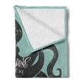 thumbnail image 2 of Octopus Soft Flannel Fleece Blanket, Live in the Sunshine Swim the Sea Drink the Wild Air Message Graphic, Cozy Plush for Indoor and Outdoor Use, 50" x 70", Charcoal Grey Turquoise, by Ambesonne, 2 of 5