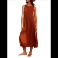 thumbnail image 1 of Vestido Informal de Mujer, Sin Mangas, Cuello Redondo, Color Liso, con Costuras de Encaje y Abertura, Medio. Color Café M, 1 of 8