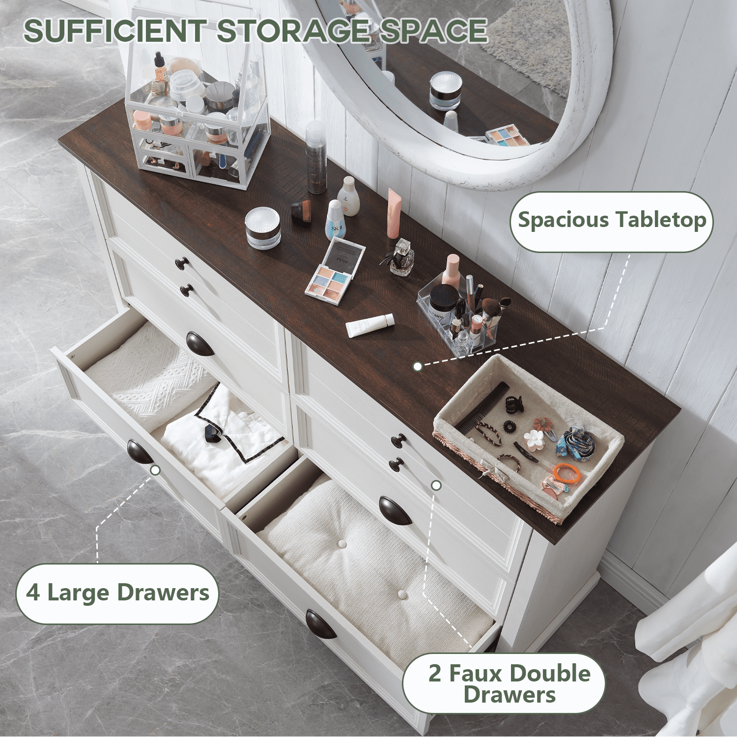 IFGET Dresser for Bedroom with 6 Drawers Tall & Large, Farmhouse Wood Dresser & Chests of Drawers
