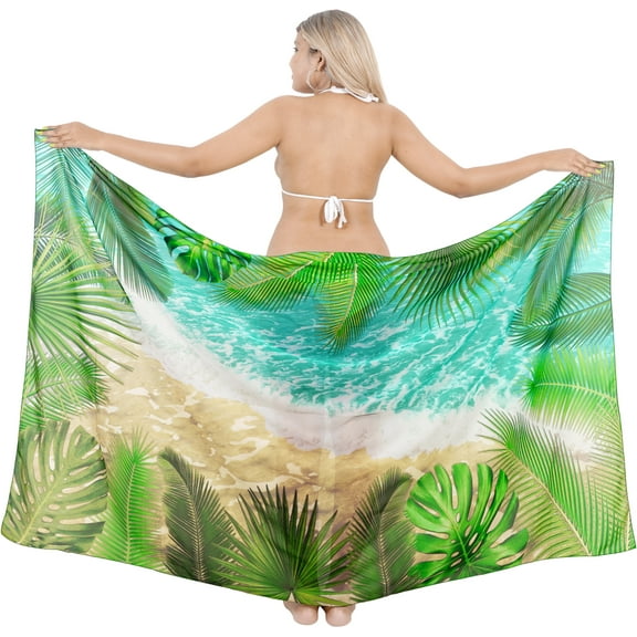 HAPPY BAY Women's Beachwear Sarong Coverups Bikini Skirt Swim Cover up Summer Wraps Swimwear Beach Wrap Skirts for Women One Size Landscape, Green